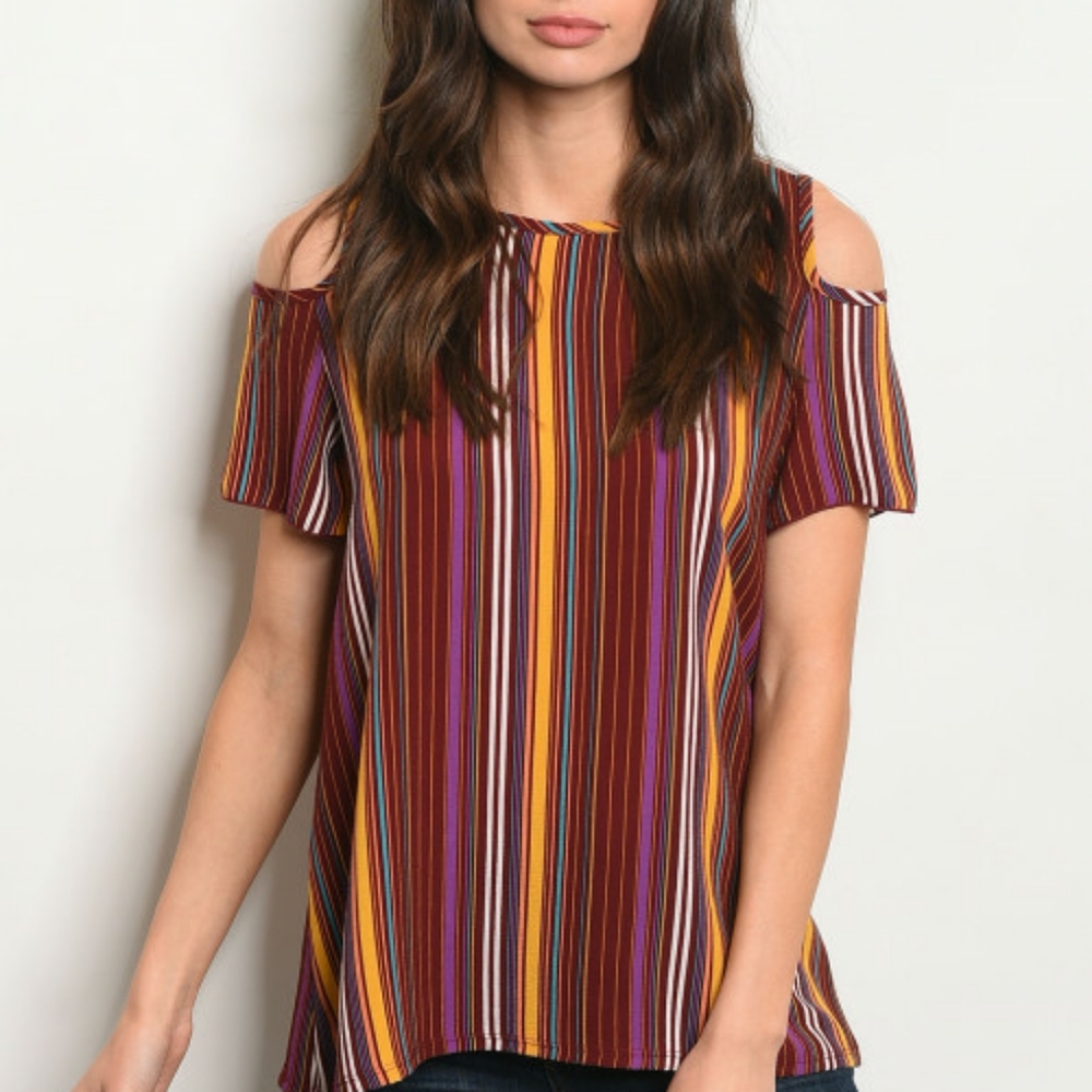 New w/tags Multicolor cold shoulder striped top